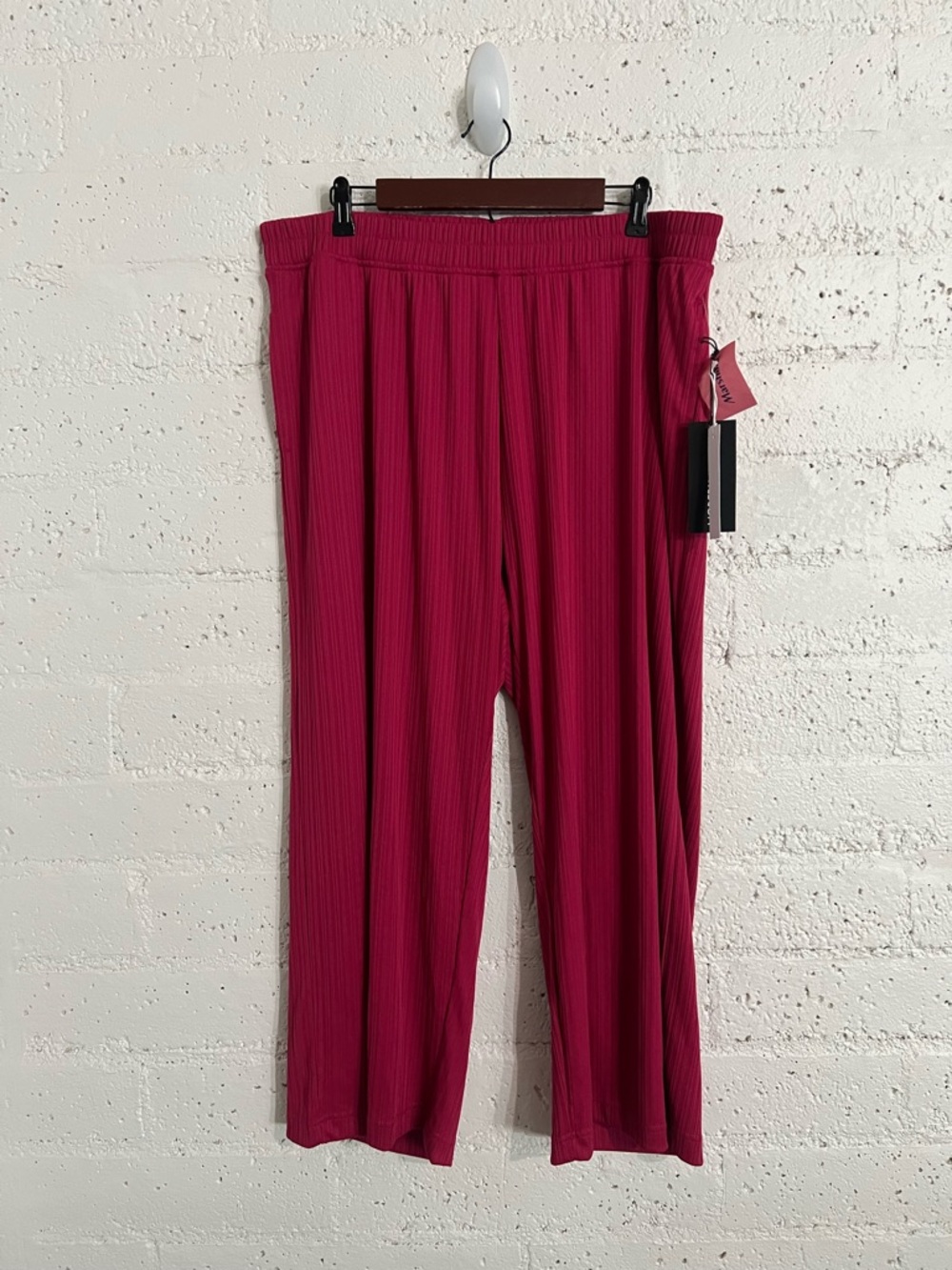 Modern Works Womens Plus Pull On Pants 1X Pink Ribbed Flowy Stretch NEW BU5